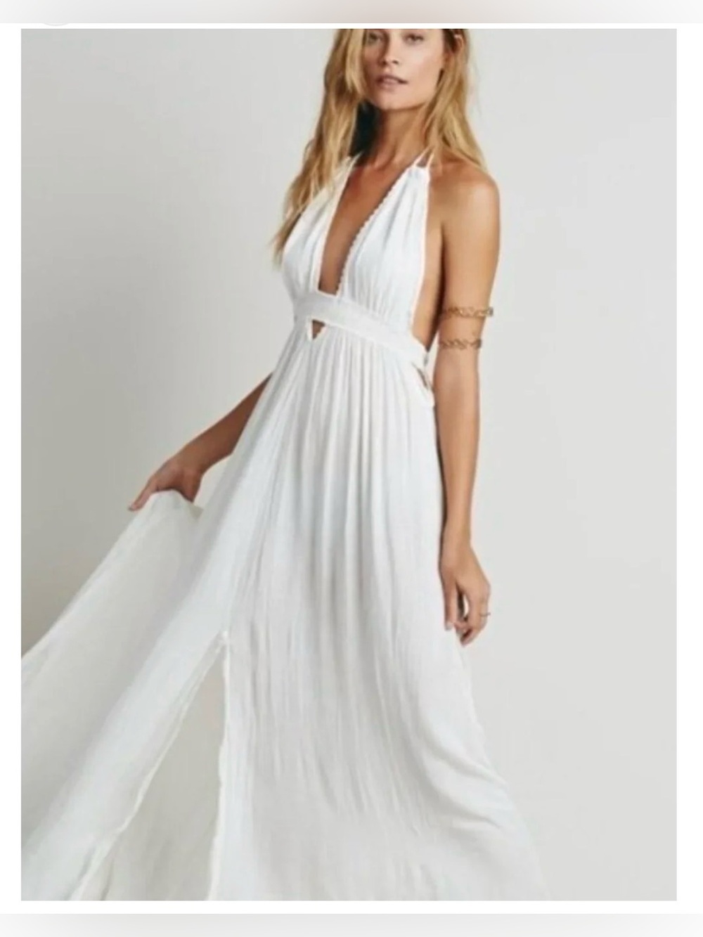 Free People NWT Rare Creme Plunge Halter Maxi Dress Size Medium